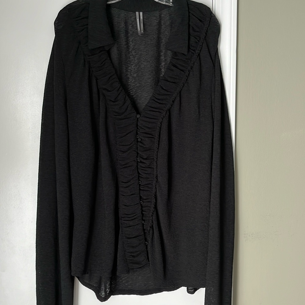 Long Sleeve Textured Button Down Top